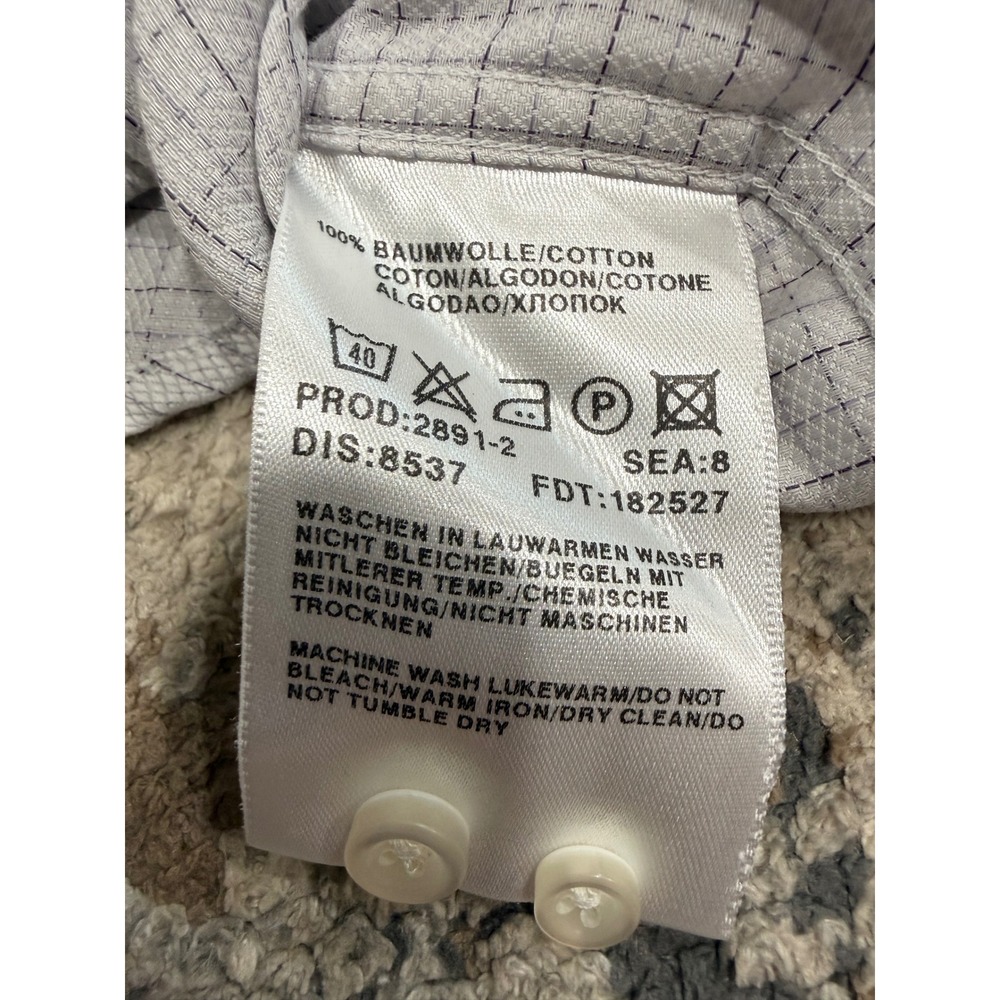 Hugo Boss Mens 17 32/33 Purple White Micro Grid Check Cotton Dress Shirt L/S - Picture 6 of 11